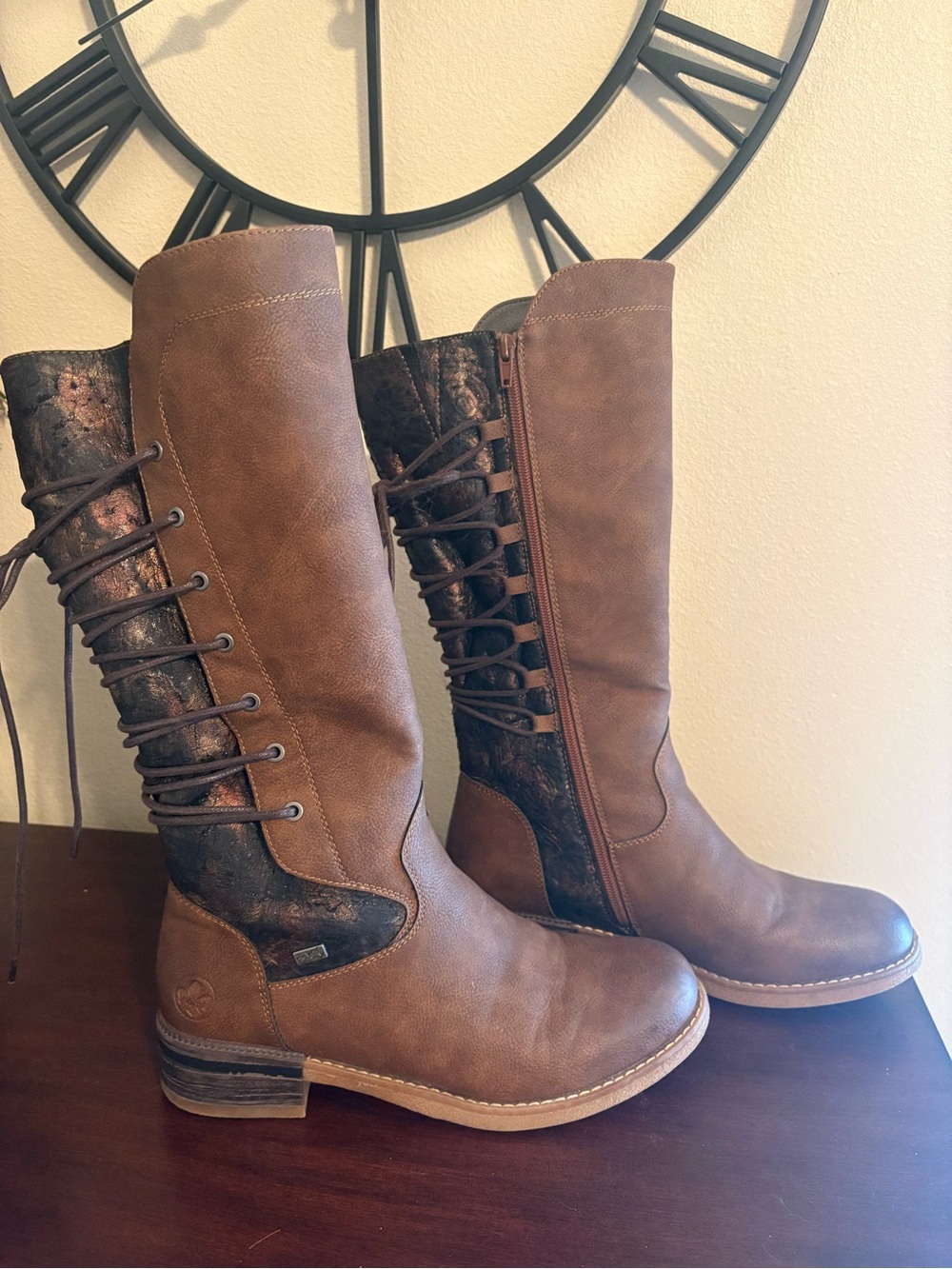 Rieker Brown Lace-Up Mid-Calf Riding Boots